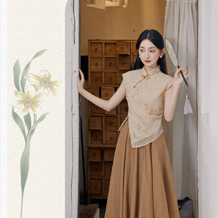Chinese Style Sleeveless Slimming Dress Women High-end Retro Summer Skirt Suit