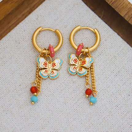 New Chinese Style Butterfly Earrings Fringe Colourful Simple Design Jewelry