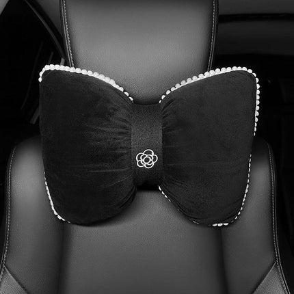 Black Bowknot Neck Pillow Plush Bow Tie Soft Plush Car Headrest Waist Support