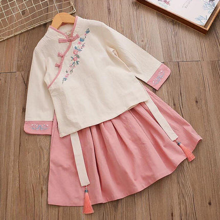 Traditional Chinese Hanfu Dress Set for Girls Cheongsam Outfit Spring