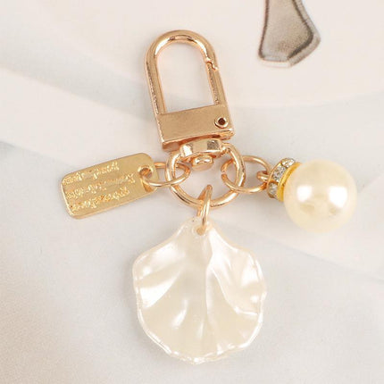 Womens Cute Key Rings Shell Heart Pearl Shape Keychain Charm Bag Hanger Pendants - Aimall