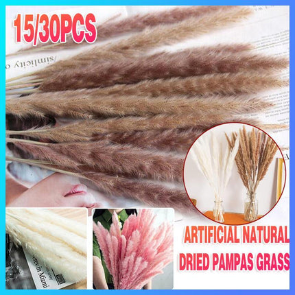15/30x Artificial Natural Dried Pampas Grass Flowers Bunch Wedding Home Decor - Aimall