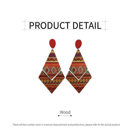 Boho Print Wood Earrings Diamond Shape Drop Dangle Fashion Jewelry for Women