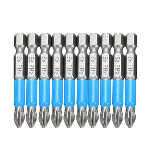 10PCS Anti Slip Electric Hex Shank Magnetic 50mm PH2 Cross Head Screwdriver Bits - Aimall