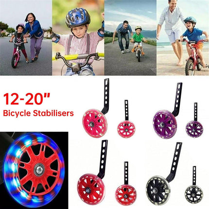 12-20 Inch Kids Bike Training Wheels Silent Flashing PVC Stabilizer Auxiliary