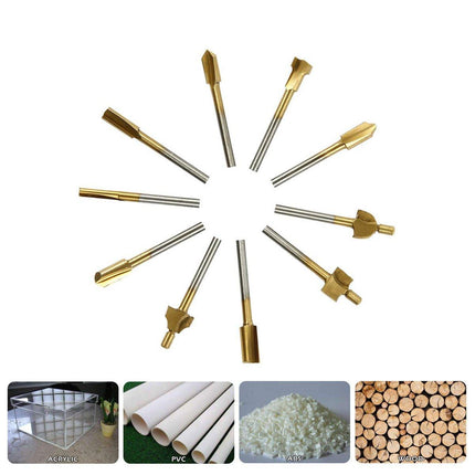 New 10Pcs/Set 3mm Titanium Mini HSS Router Bits Trimmer Shank For Rotary Tool - Aimall