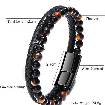 Tiger Eye Natural Stone Beaded Bracelet Women Men Elasticity Bangle hand Jewelry - Aimall