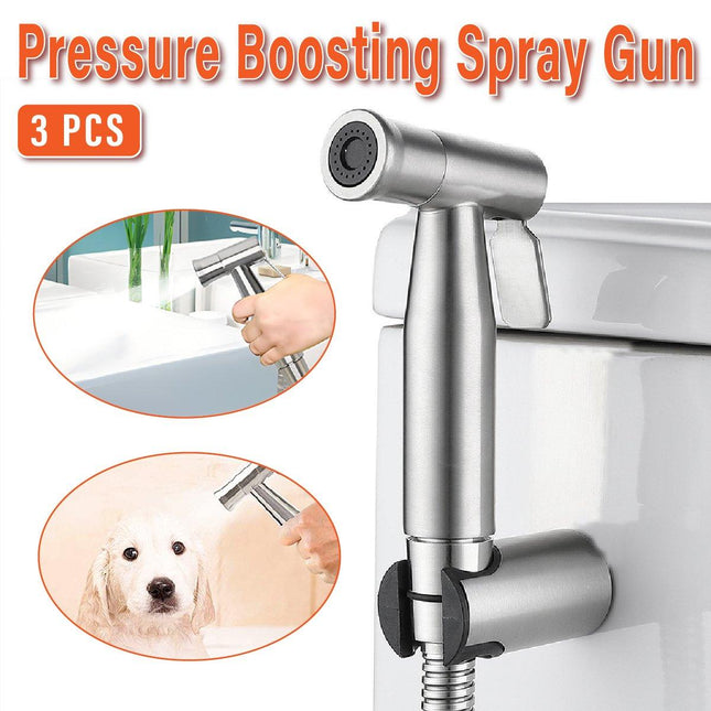 3PCS 304 Stainless Steel Handheld Bidet Spray Gun Toilet Cleaner Non Perforated