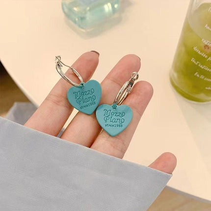 Green Academy Style Heart Shaped Cute Earring Clip Women Fashion Jewelry