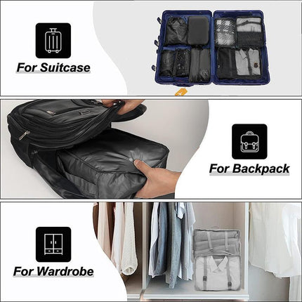 8PCS Packing Cubes Travel Pouches Luggage Organiser Clothes Suitcase Storage Bag - Aimall