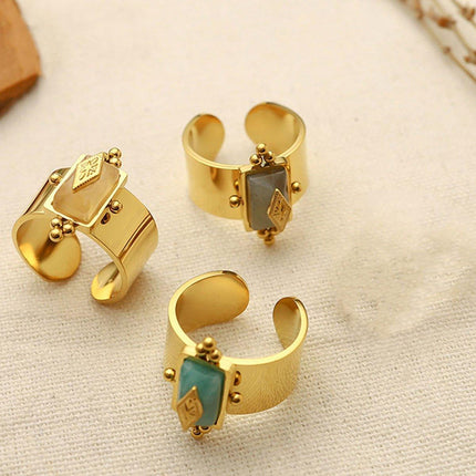 Female Titanium Steel Ring with Natural Stone Fashion Jewellery Women