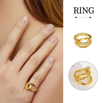 Brass Gold-Plated Twist Knot Ring Retro Geometric Ring Fashion Jewelry