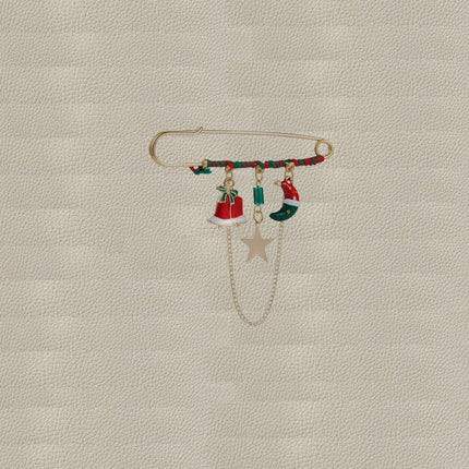 Holiday Festive Christmas Hat and Star Brooch Pin Jewelry Gift for Women Men