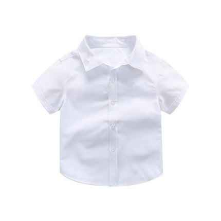 Boys Children's Kids White Short Sleeve School Shirt Open Neck With Lay Back Collar - Aimall