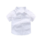 Boys Children's Kids White Short Sleeve School Shirt Open Neck With Lay Back Collar - Aimall