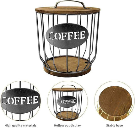 Iron Wood Coffee Capsule Storage Basket Decor Organizer for Kitchen Living Room