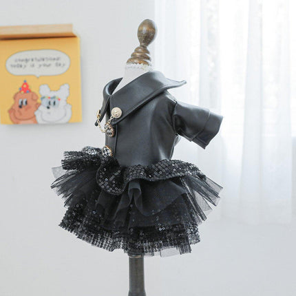 Pet Dog Cat Clothes Autumn Winter Fashion Sequin Small Leather Skirt Outfit