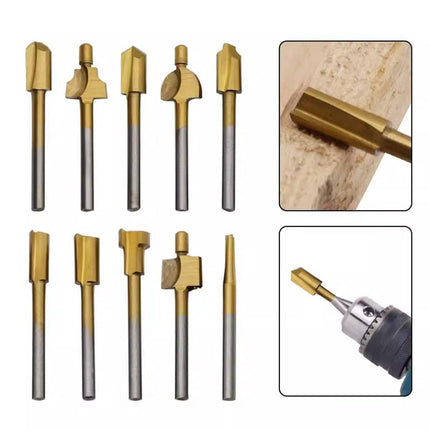 New 10Pcs/Set 3mm Titanium Mini HSS Router Bits Trimmer Shank For Rotary Tool - Aimall
