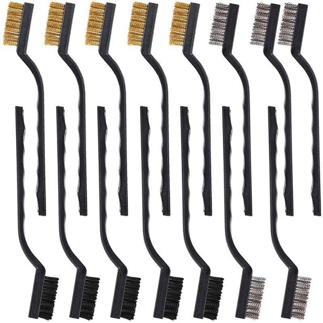 15PCS Stainless Steel Nylon Brass Scrub Brushes Metal Remover Mini Wire Brush Set - Aimall