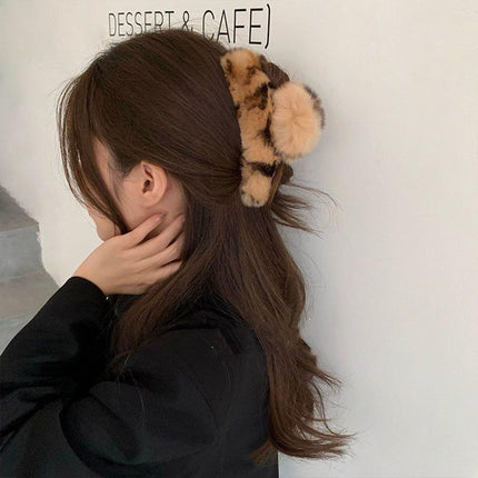 Large Plush Hair Claw Imitation Fur Big Shark Clip Faux Rabbit Fur Hair Clip - Aimall