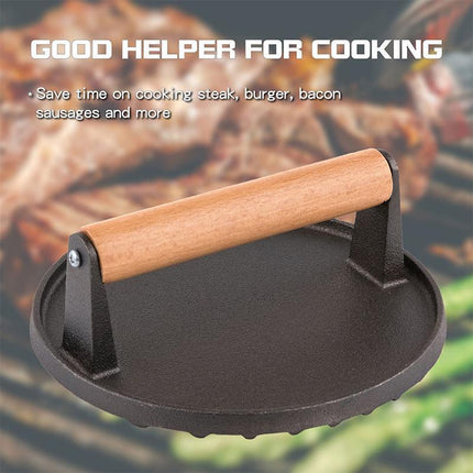 Cast Iron Burger Press Making Hamburger Steak Meat Smasher Utensils Grill BBQ - Aimall