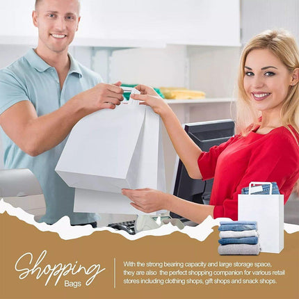 50pcs White Kraft Paper Tote Bags Gift Bags for Packaging Shopping and Storage