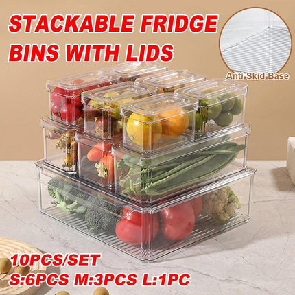 10PCS Clear PET Refrigerator Storage Box Food Grade Fruit Freezer Organizer Set