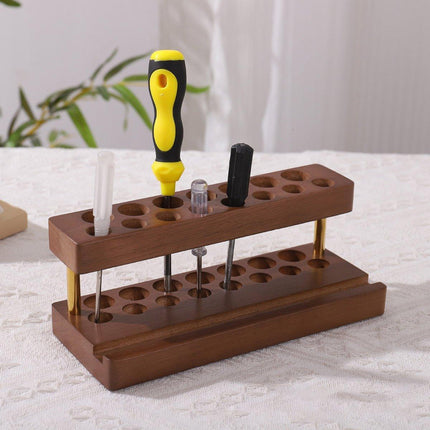 Wooden Desktop Organizer Knife Storage Rack Mobile Phone Stand Stationery Holder