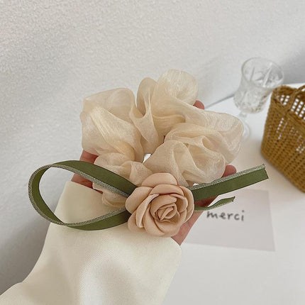 Korean Style Camellia Bow Hair Ties Large Intestine Hair Ring Hair Rope Bands - Aimall