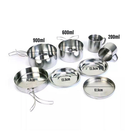 8PCS Camping Cookware Stainless Steel Outdoor Picnic Pot Cook Pan Set Hiking BBQ - Aimall