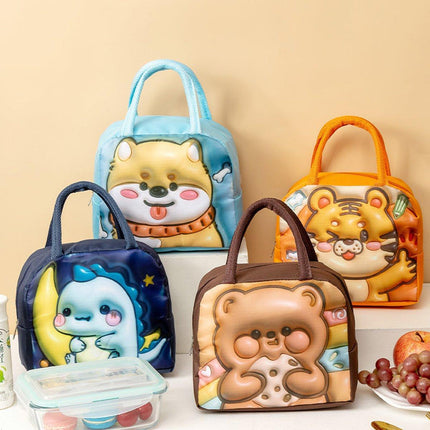 Cute 3D Cartoon Insulated Lunch Bag Oxford Fabric Bento Tote for School Use
