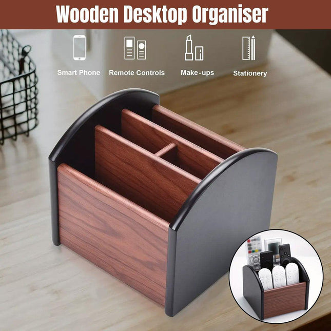 Rotatable Wooden Desktop Storage Box Organizer Creative Office Business Gift