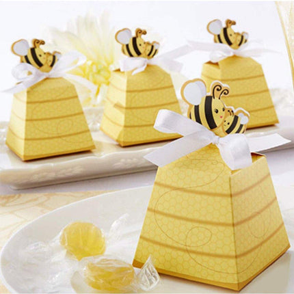50PCS Bee Party Candy Box Chocolate Box with Ribbon Yellow Gift Boxes