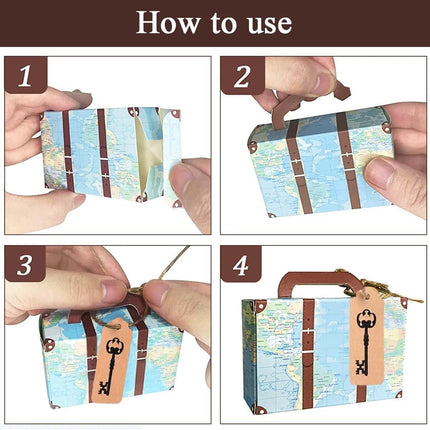 50PCS Vintage Travel Map Candy Boxes Gift Packaging Retro Luggage Design Party