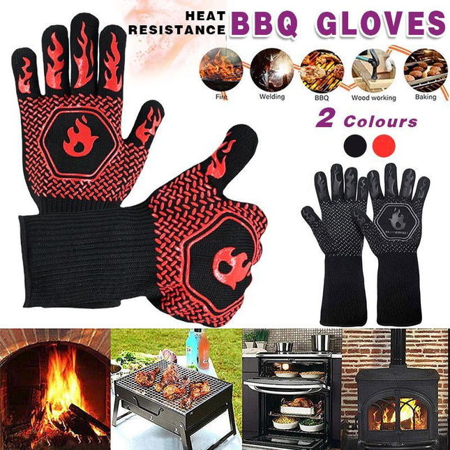 BBQ Gloves 800°C Heat Oven Grill Non-Slip Fireproof Resistant Silicone Kitchen - Aimall