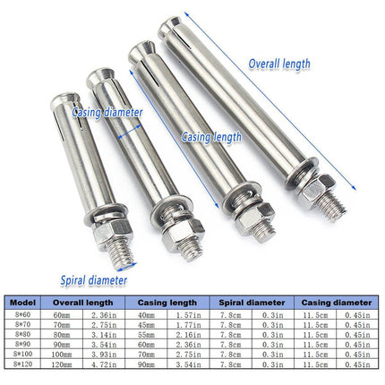 M8 Stainless Steel Expansion Anchor Bolts Heavy Duty Hex Head Screws