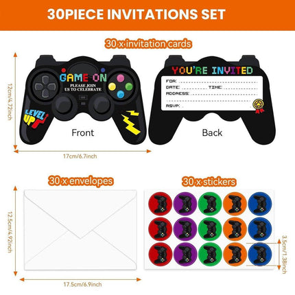 30set Gamepad Theme Party Invitation Cards Video Game Birthday Party Invites Set