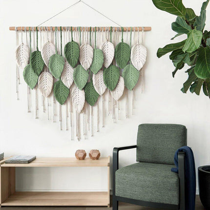 Cotton Rope Woven Leaves Tapestry Wall Hanging for Living Room Bedroom Decor