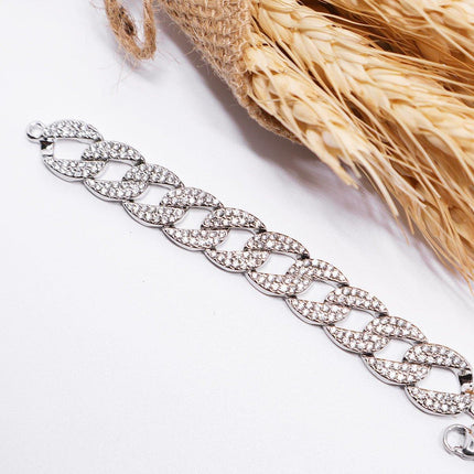 Stylish Silver Cuban Chain Bracelet Rhinestone Peplum Design Women Jewelry