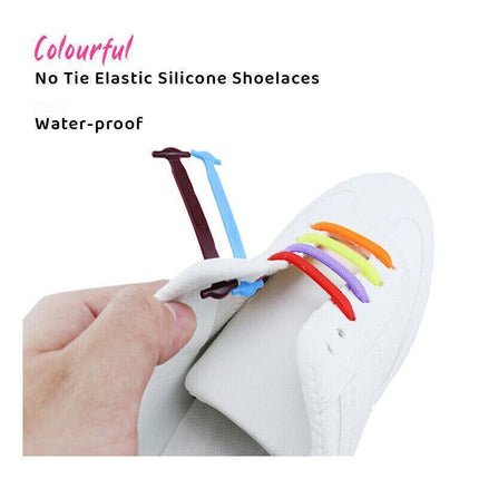 No Tie Elastic Silicone Shoe Laces Shoelaces Sneakers Runners Child Adult Unisex 16PCS - Aimall