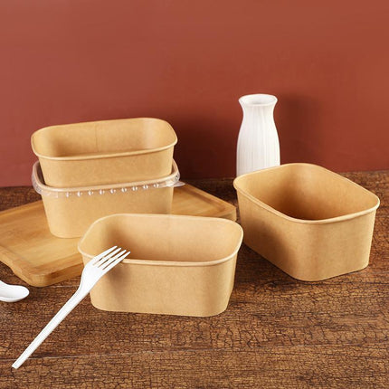 50pcs Eco Friendly Kraft Paper Food Containers Lunch Boxes for Picnic Takeout