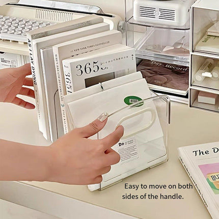 Acrylic Desktop Book Stand Transparent Office Storage Box File Rack Pen Holder