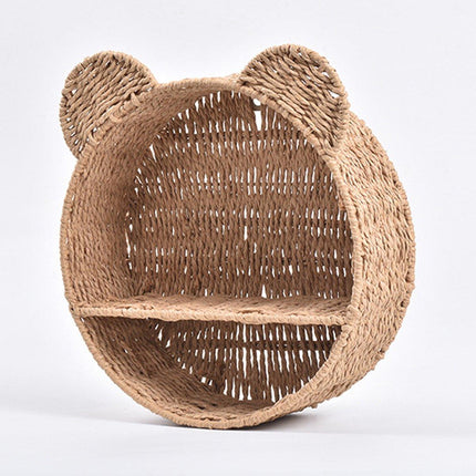 Rattan Storage Basket Wall Mounted Rack Round Plant Display Stand Organizer