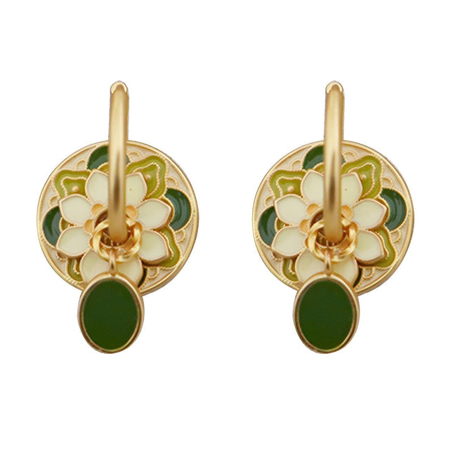 Chinese Vintage Colourful Flower Earrings Spring Jewelry for Women Fashion