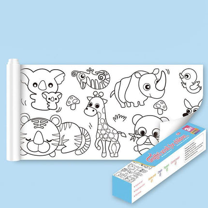 Children's Drawing Roll W/12Pens,DIY Sticky Filling Paper Early Educational Gift - Aimall