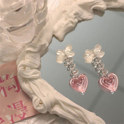 Pink Heart Earrings Long Cute Heart Shaped Dangle Jewelry Women Fashion