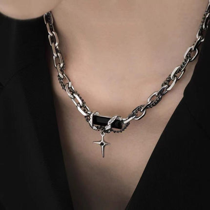 Punk Style Heart Charm Choker Silver Thick Link Chain Collar Necklace Fashion - Aimall