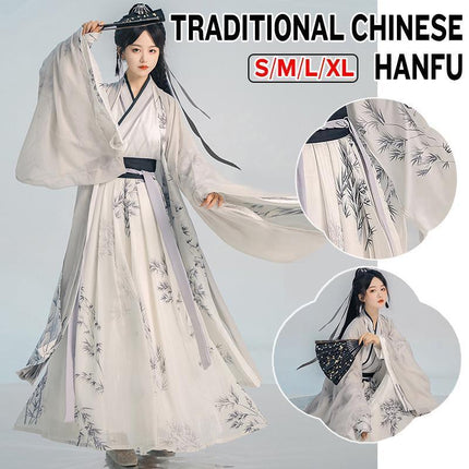 Hanfu Dress Women Ancient Chinese Traditional Fairy White Bamboo Costume Summer - Aimall
