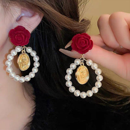 Elegant Velvet Rose Flower Earrings for Women Winter Autumn Fashion Jewelry