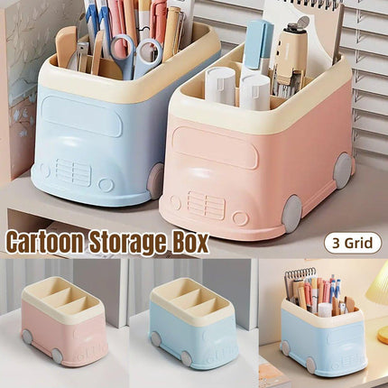Cartoon Desktop Pen Holder Multi-Compartment Stationery Organizer Storage Box